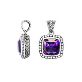 Handmade Amethyst Quartz cushion pendant in sterling silver with Balinese beaded artistry.